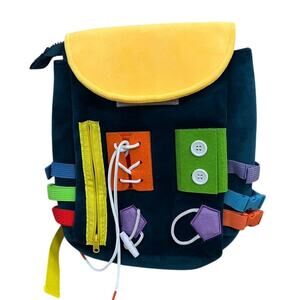 White Dolphin Toys Backpack Busy Buckles Learning Activity Toy Blue